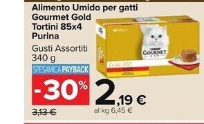 Carrefour Iper Purina alimento umido per gatti gourmet gold tortini offerta