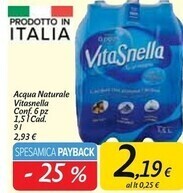 Carrefour Market Vitasnella acqua naturale offerta