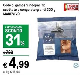 Iper La Grande Marevivo code di gamberi indopacifici scottate e congelate grandi offerta