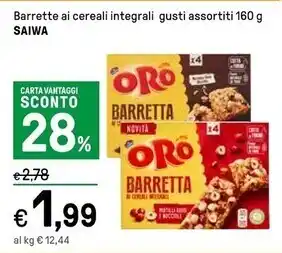 Iper La Grande Saiwa barrette ai cereali integrali gusti assortiti offerta