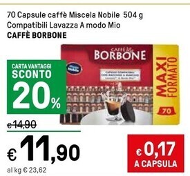 Iper La Grande Caffe borbone 70 capsule caffè miscela nobile compatibili lavazza a modo mio offerta