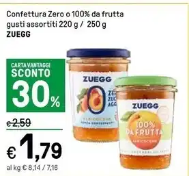 Iper La Grande Zuegg confettura zero o 100 % da frutta gusti assortiti offerta