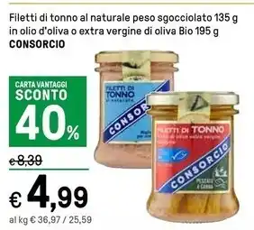 Iper La Grande Consorcio filetti di tonno al naturale offerta