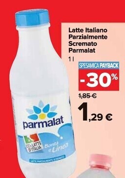 Carrefour Market Parmalat latte italiano parzialmente scremato offerta