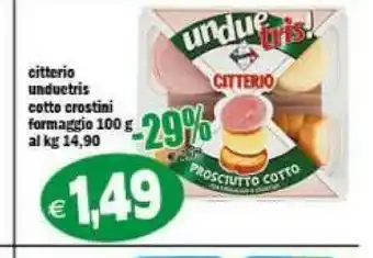 Gros Citterio Un Due Tris! Prosciutto Cotto Formaggio E Crostini Per Merende Gustose E Genuine 100 G(ml) offerta
