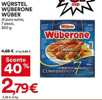 Coop WÜRSTEL WÜBERONE WÜBER di puro suino, 7 pezzi, 500 g offerta
