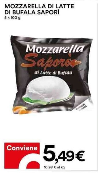 Coop MOZZARELLA DI LATTE DI BUFALA SAPORÌ 5 x 100 g offerta