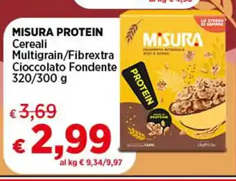 Coop MISURA PROTEIN Cereali Multigrain/Fibrextra Cioccolato Fondente 320/300 g offerta