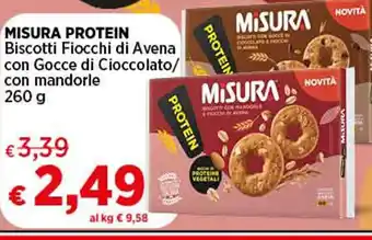 Coop MISURA PROTEIN Biscotti Fiocchi di Avena con Gocce di Cioccolato/ con mandorle 260 g offerta