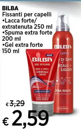 Coop BILBA Fissanti per capelli •Lacca forte/ extratenuta 250 ml •Spuma extra forte 200 ml •Gel extra forte 150 ml offerta