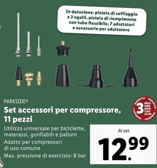 Lidl Parkside set accessori per compressore, 11 pezzi offerta