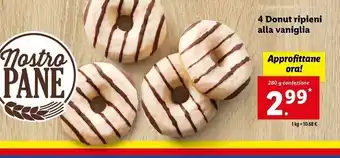 Lidl Nostro pane 4 donut ripieni alla vaniglia offerta