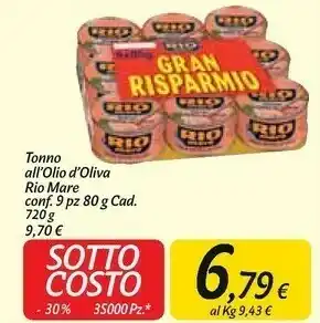 Carrefour Market Rio Mare Tonno All'Olio Di Oliva 720 G(ml) offerta