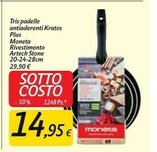 Carrefour Market Moneta Tris Padelle Antiaderenti Kratos Plus offerta