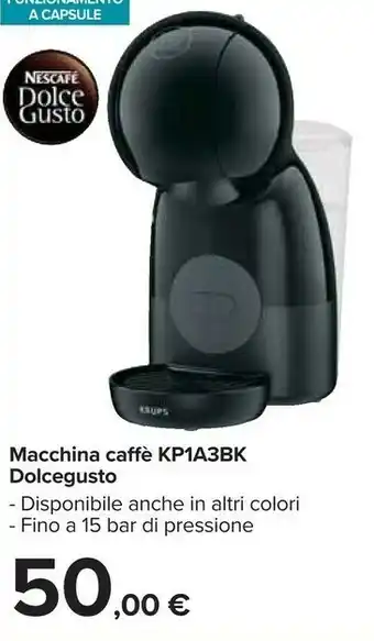 Carrefour Market Krups Piccolo XS Nescafé Dolce Gusto KP1A3B Macchina Per Caffè, Espresso E Altre Bevande, Manuale, Nero offerta