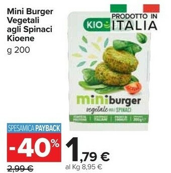 Carrefour Market Kioene Mini Burger Vegetali Agli Spinaci 200 G(ml) offerta