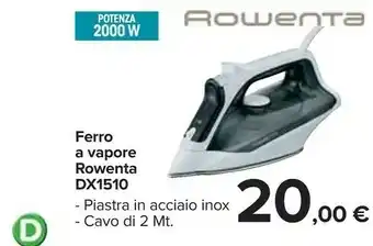 Carrefour Market Rowenta DX1510 Ferro Da Stiro Ferro A Vapore Acciaio Inossidabile 2000 W Nero, Bianco offerta