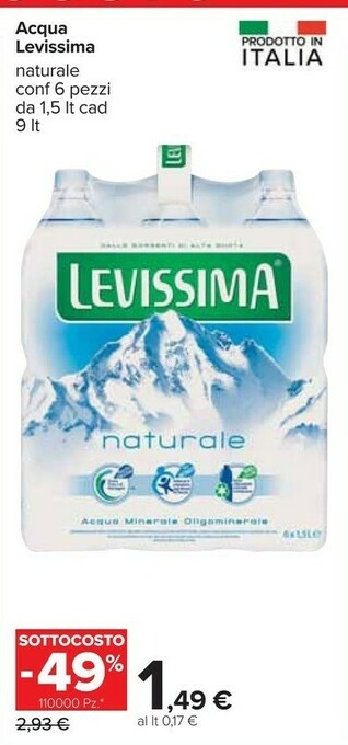 Carrefour Levissima Acqua Minerale Naturale offerta