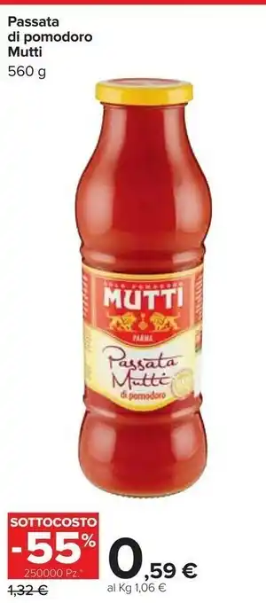 Carrefour Mutti Passata Di Pomodoro Al Basilico 560 G(ml) offerta