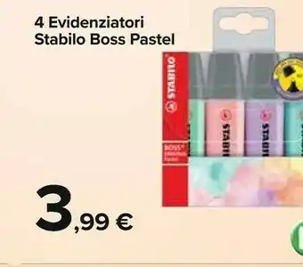 Carrefour Stabilo 4 Evidenziatori Boss Pastel offerta