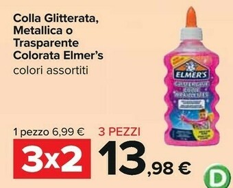 Carrefour Elmer's Colla Glitterata Metallica O Trasparente Colorata offerta