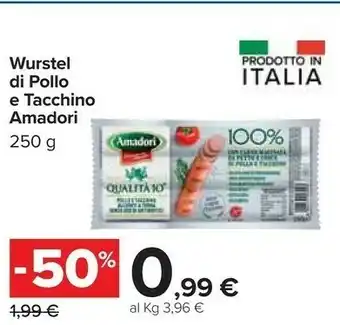 Carrefour Amadori Wurstel 100% Carne Macinata Pollo E Tacchino 250 G(ml) offerta