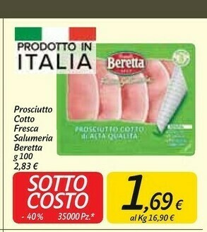 Carrefour Market Beretta Prosciutto Cotto Toast 8 Fette 100 G(ml) offerta