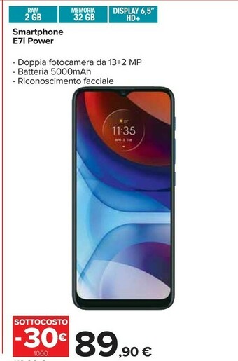 Carrefour Motorola Moto E7i Power 16,5 Cm (6.5") Android 10 Go Edition 4G USB Tipo-C 2 GB 32 GB 5000 MAh Blu offerta