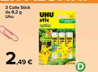 Carrefour UHU 3 Colle Stick offerta