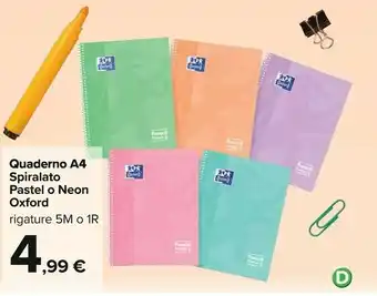 Carrefour Oxford Quaderno A4 Spiralato Pastel O Neon offerta