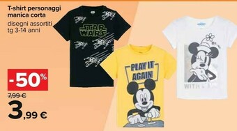 Carrefour T-shirt Personaggi Manica Corta offerta