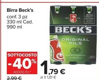 Carrefour Market Beck's - Birra 330 G(ml) offerta