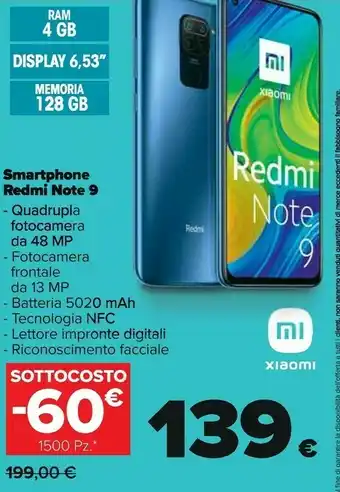 Carrefour Xiaomi Redmi Note 9 16,6 Cm (6.53") 4 GB 128 GB Doppia SIM 4G USB Tipo-C Verde 5020 MAh offerta