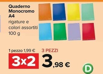 Carrefour Quaderno Monocromo A4 offerta