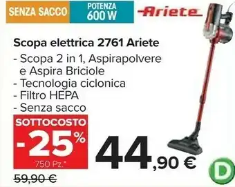 Ariete 2761 Aspiratore Portatile Senza Sacchetto Nero, Rosso