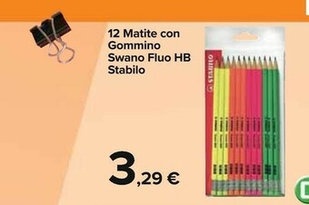 Carrefour Stabilo 12 Matite Con Gommino Swano Fluo HB offerta