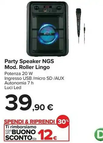 Carrefour Ngs Roller Lingo Party Speaker 20 W offerta