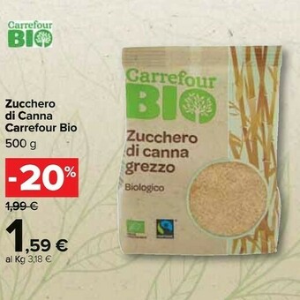 Carrefour Carrefour Bio - Zucchero Di Canna Integrale 500 G(ml) offerta