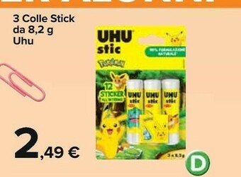 Carrefour UHU 3 Colle Stick offerta