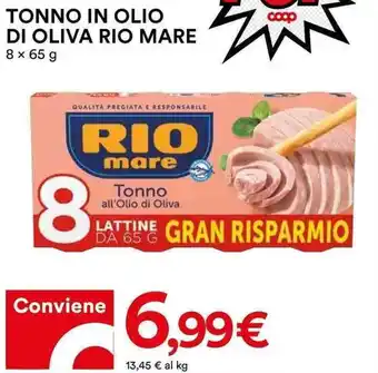 Coop TONNO IN OLIO DI OLIVA RIO MARE 8 x 65 g offerta