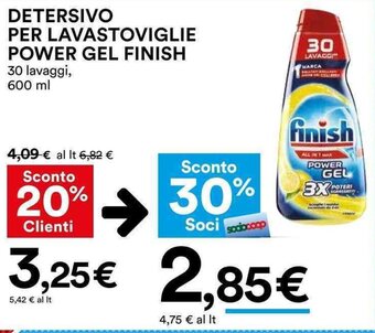 Coop DETERSIVO PER LAVASTOVIGLIE POWER GEL FINISH 30 lavaggi, 600 ml offerta