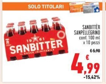 Conad SANBITTER SANPELLEGRINO conf. 100 ml x 10 pezzi offerta
