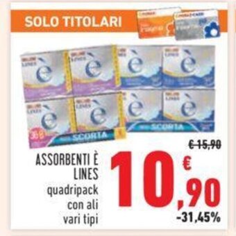 Conad ASSORBENTI È LINES quadripack con ali vari tipi offerta