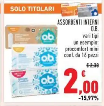 Conad ASSORBENTI INTERNI ob vari tipi conf. da 16 pezzi offerta