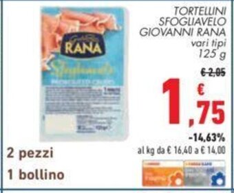 Conad TORTELLINI SFOGLIAVELO GIOVANNI RANA vari tipi 125 g offerta