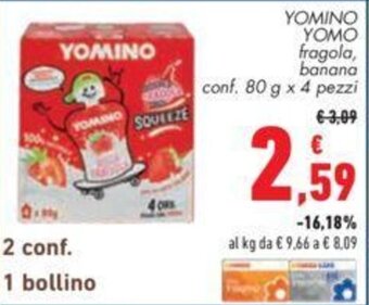 Conad YOMINO YOMO fragola, banana conf. 80 g x 4 pezzi offerta