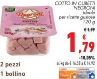 Conad COTTO IN CUBETTI NEGRONI ideale per ricette gustose 120 g offerta