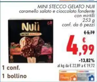 Conad MINI STECCO GELATO NUII caramello salato e cioccolato fondente con mirtilli 253 g conf. da 6 pezzi offerta
