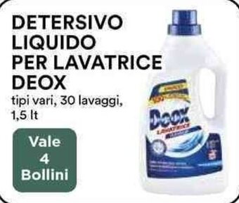 Coop DETERSIVO LIQUIDO PER LAVATRICE DEOX tipi vari, 30 lavaggi, 1,5 lt offerta
