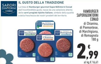 Conad HAMBURGER SAPORI&DINTORNI CONAD 180 g offerta